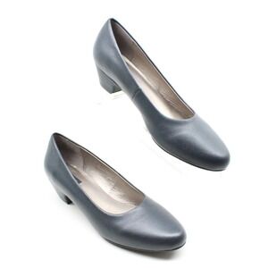ARRAY‎ Womens Blue Leather Low Heel Dress Pump Shoes 8 Narrow classic